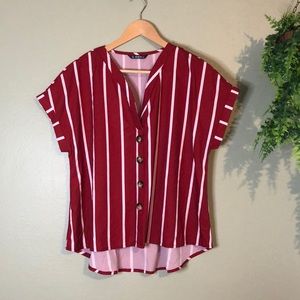 Shein Red White Striped Shirt Blouse ❤️